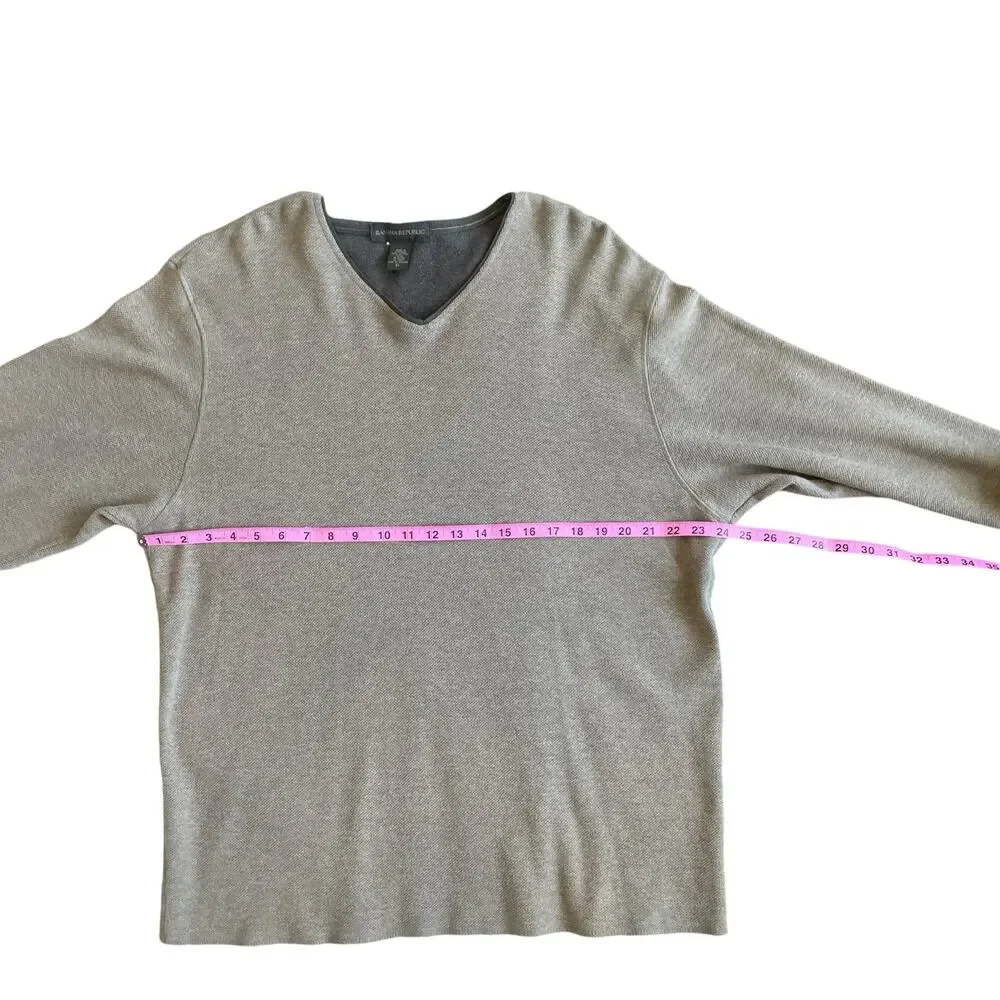 Banana Republic Mens 100% Cotton V-neck Long Sleeve Sweater Shirt Beige Size XL